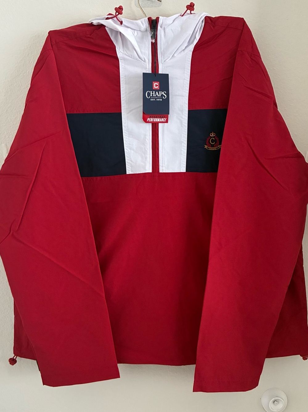 Chaps Performance Hooded Anorak - Red/White/Navy - Men’s XL - New With Tags